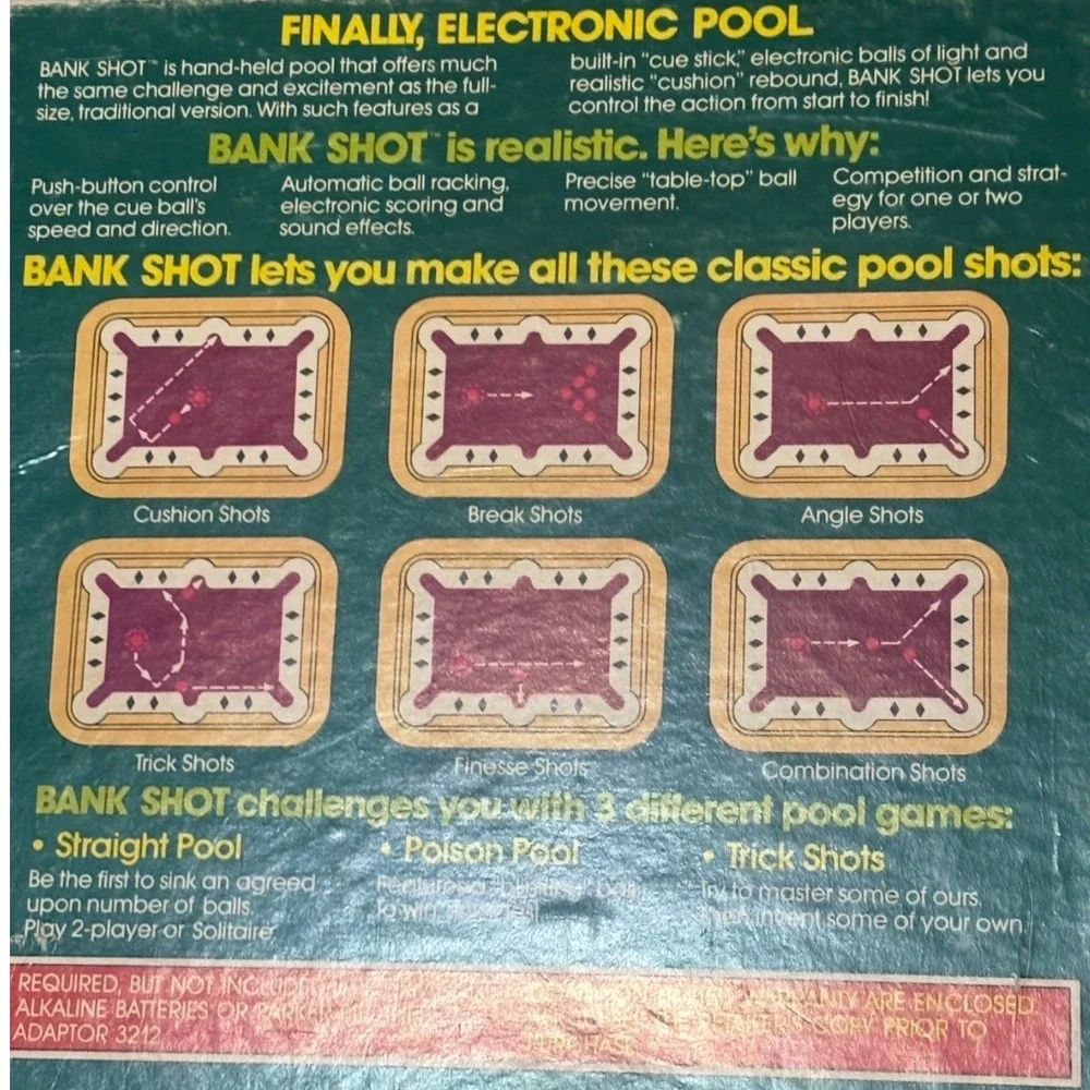 Vintage 1980 Parker Brothers Bank Shot Electronic Pool Handheld Game orig. box